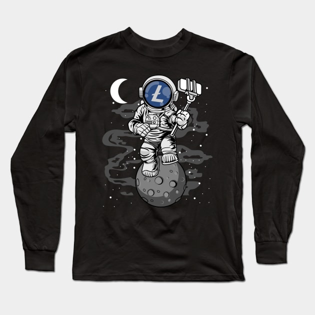 Astronaut Selfie Litecoin Lite Coin LTC To The Moon Crypto Token Cryptocurrency Wallet Birthday Gift For Men Women Kids Long Sleeve T-Shirt by Thingking About